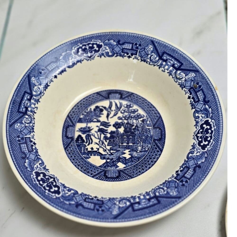 Willow WARE Royal China 9 inch bowl some yellowing see photos flea bite on back